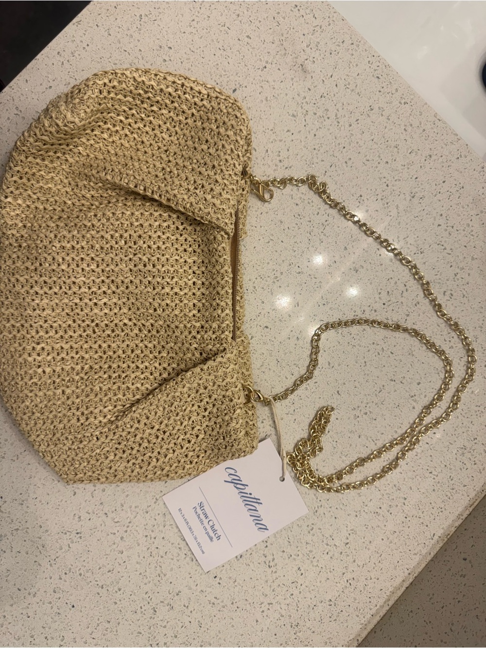 Capittana Beige Knit Crossbody Bag with Gold Chain